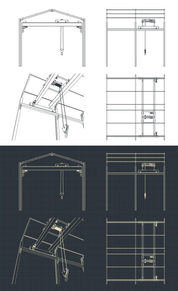 Overhead crane and warehouse structure blueprints vector