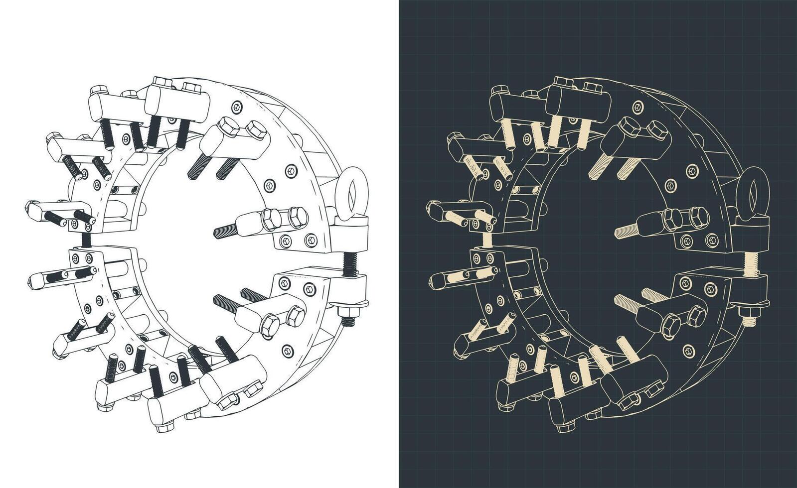 Pipe clamps blueprints vector