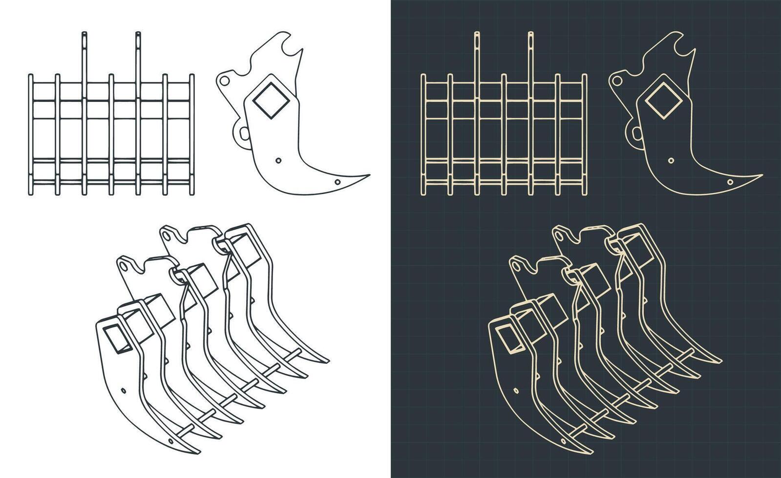 Root rake blueprints vector