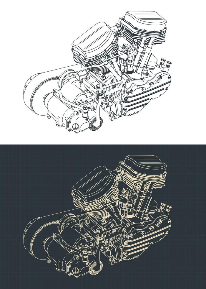 Motorcycle engine blueprints vector