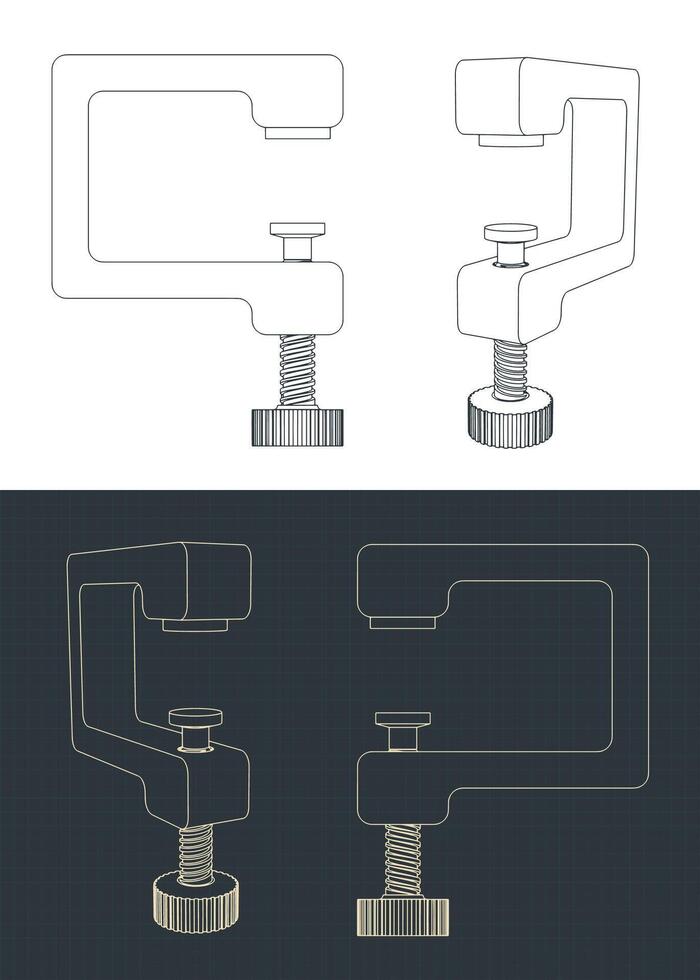 C-clamp technical drawings vector