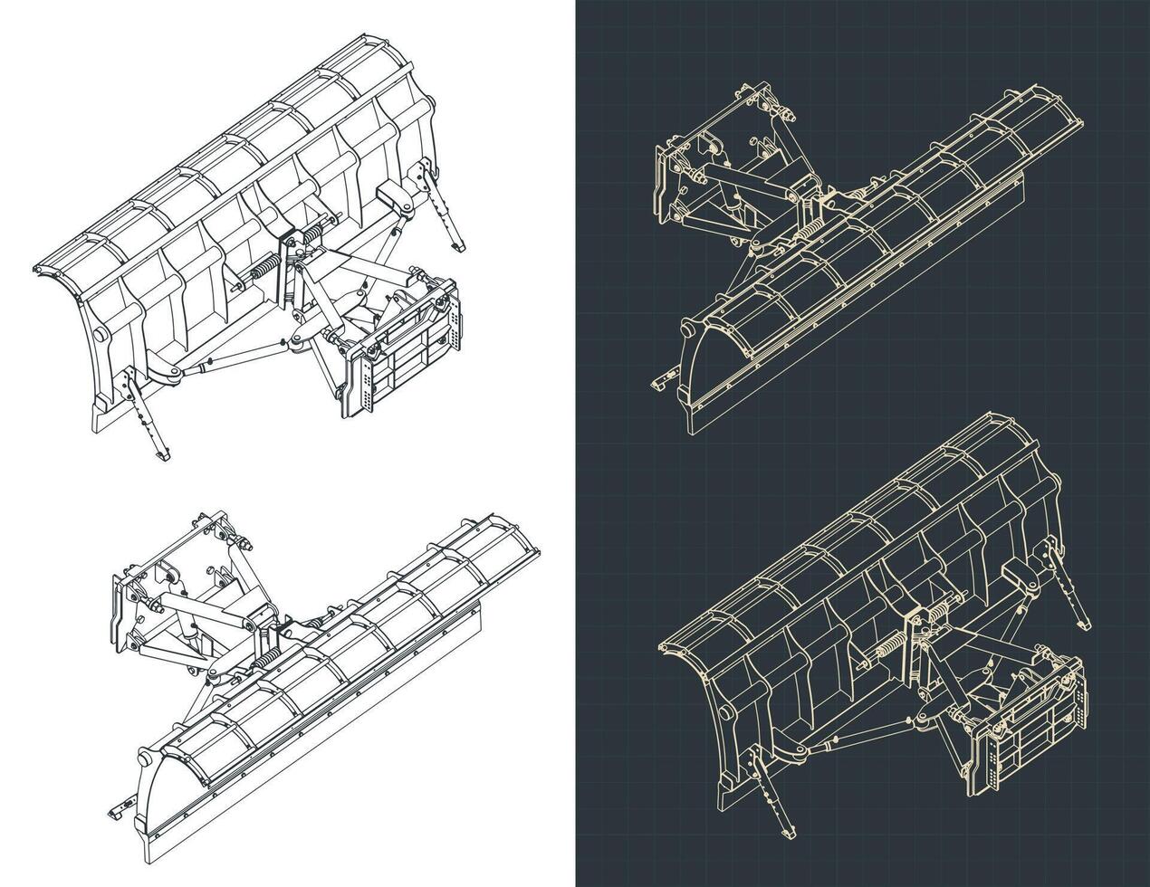 Snow plow isometric blueprints vector