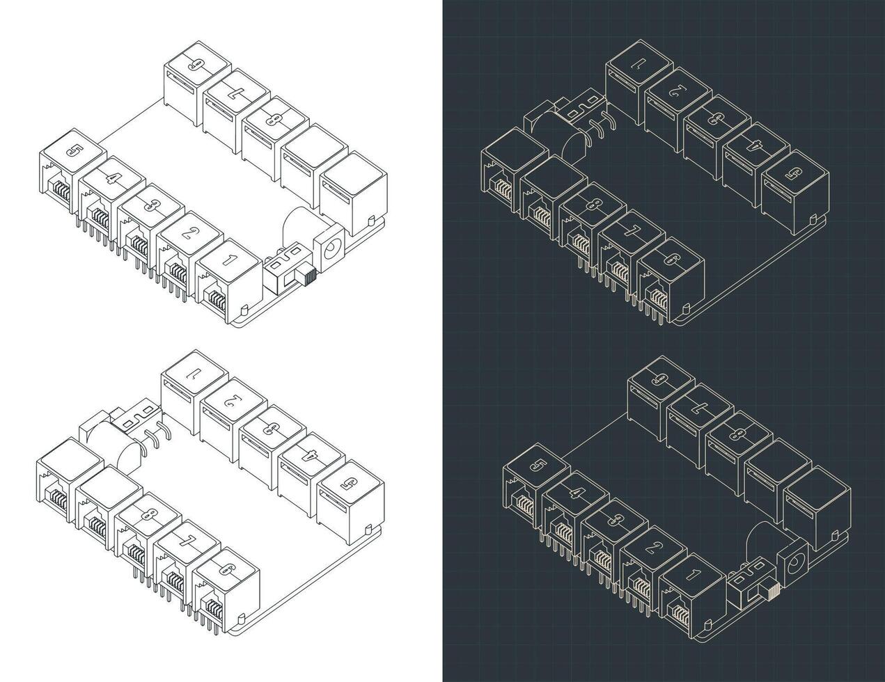 Arduino UNO shield isometric drawings vector