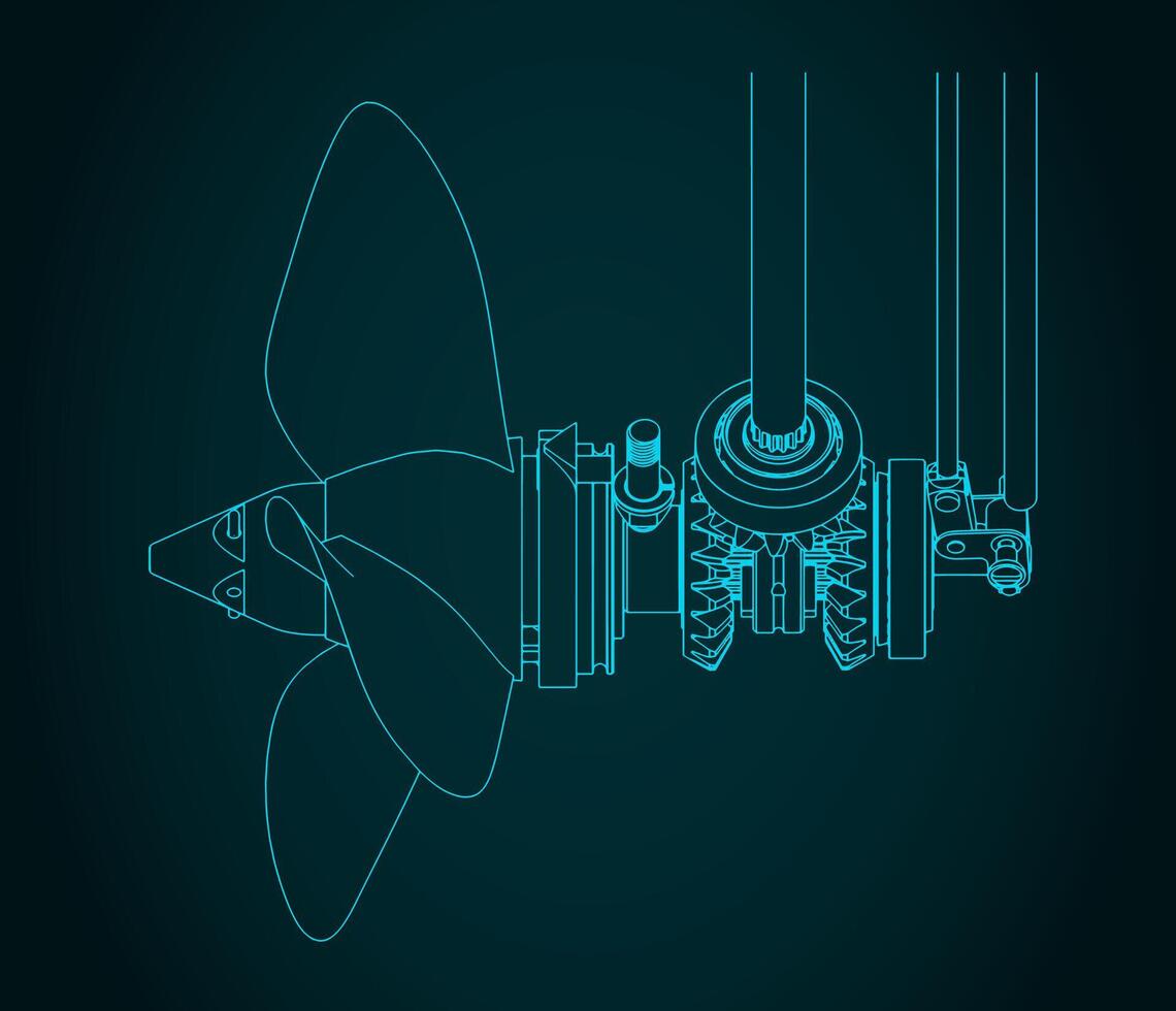 Outboard motor gearbox blueprint vector