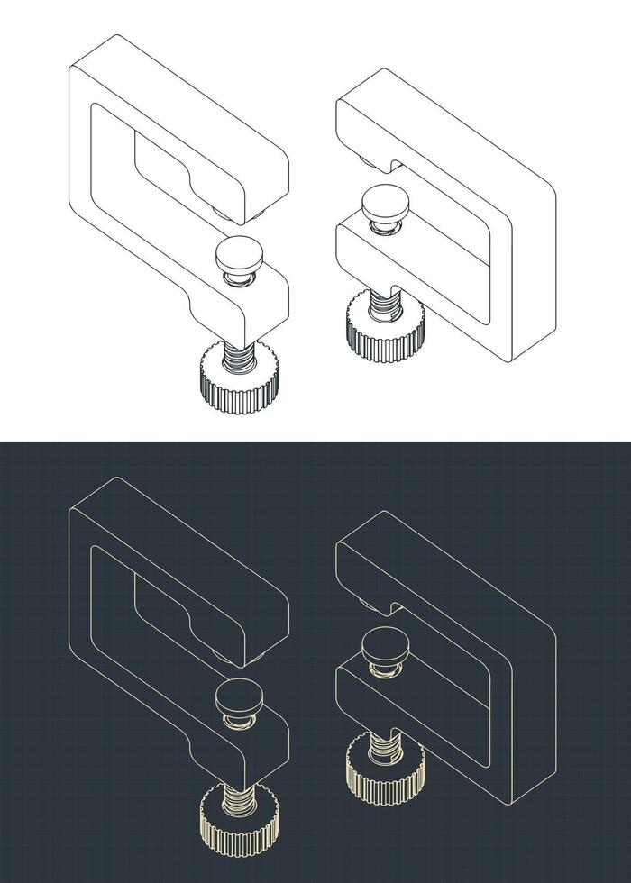 C-clamp isometric blueprints vector