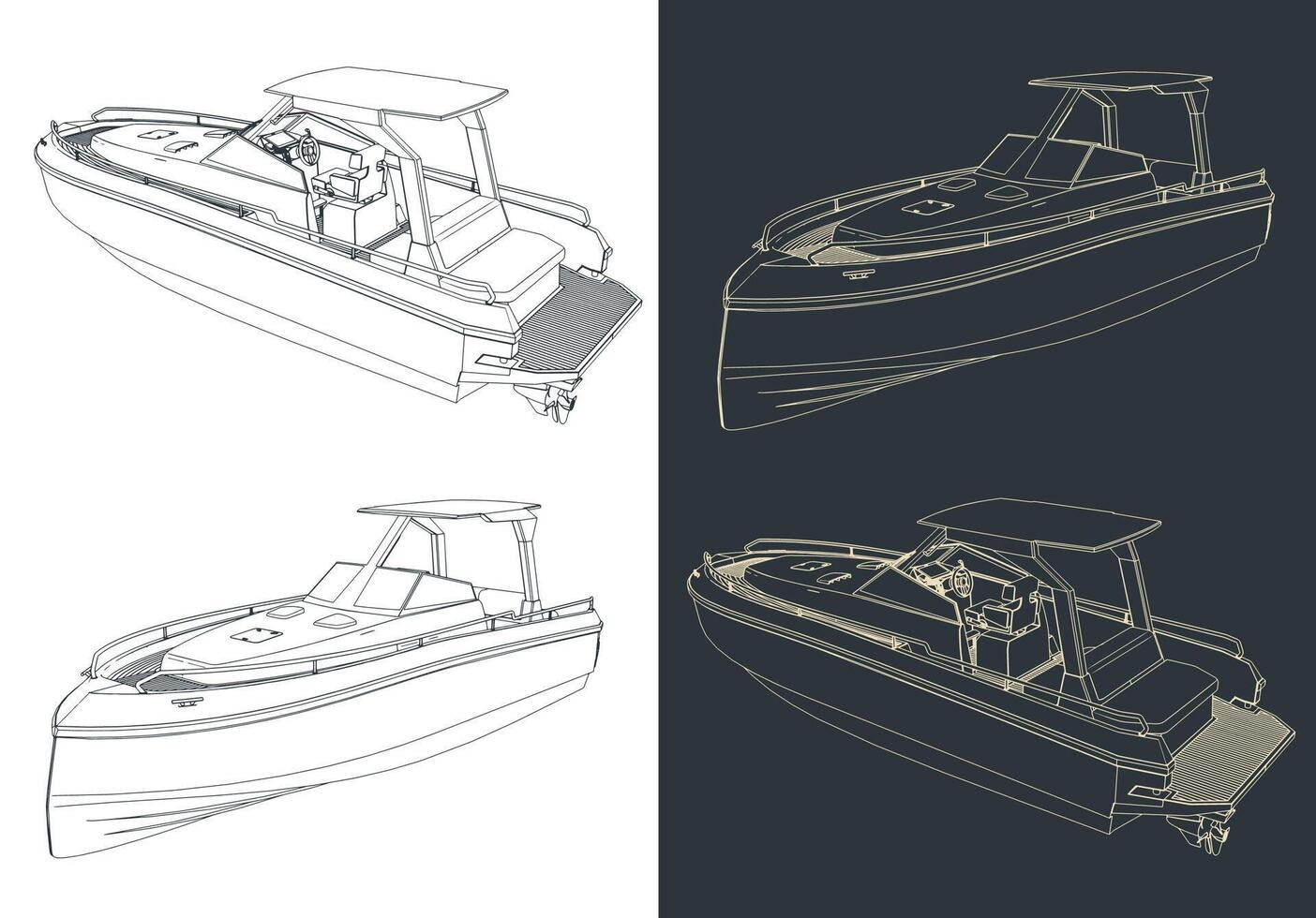 Speedboat technical drawings vector