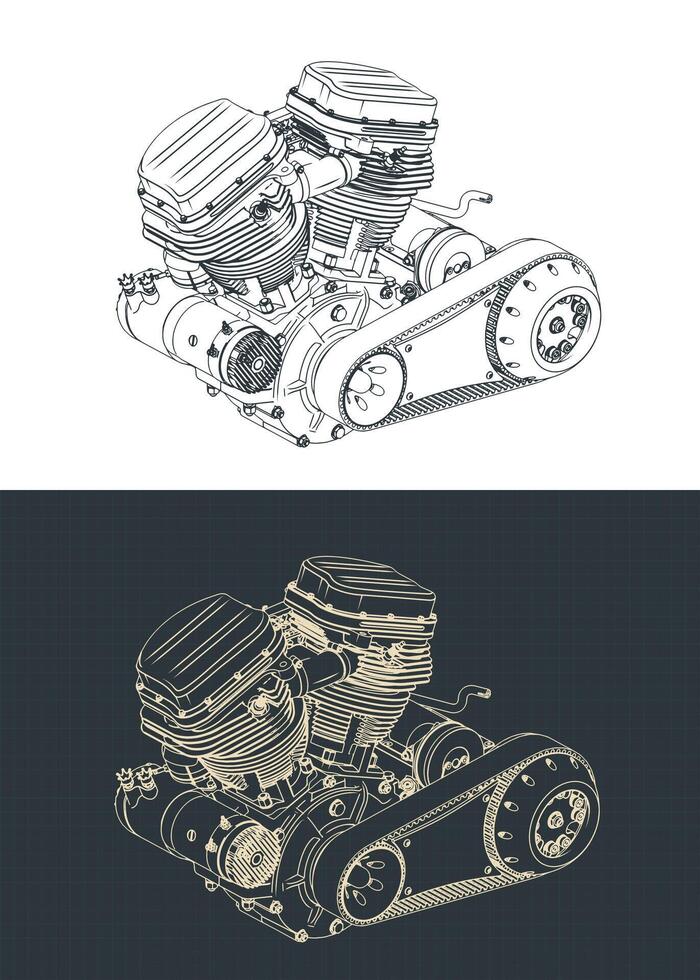 Motorcycle engine drawings vector