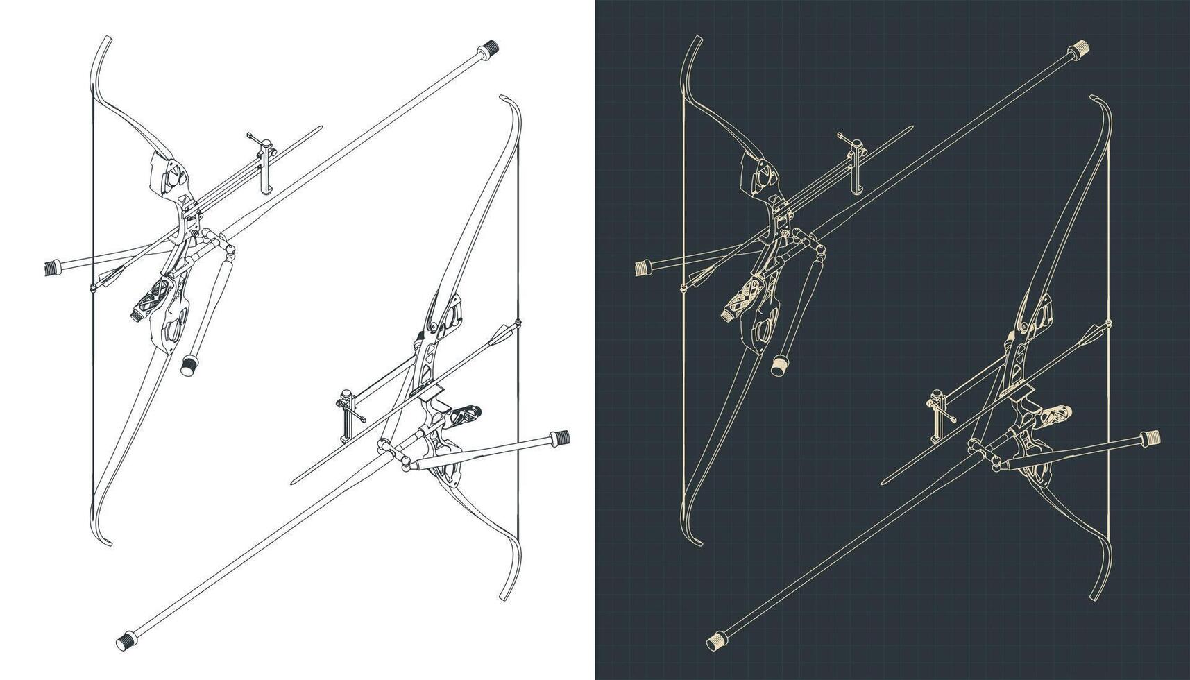 Target recurve bow kit isometric blueprints vector