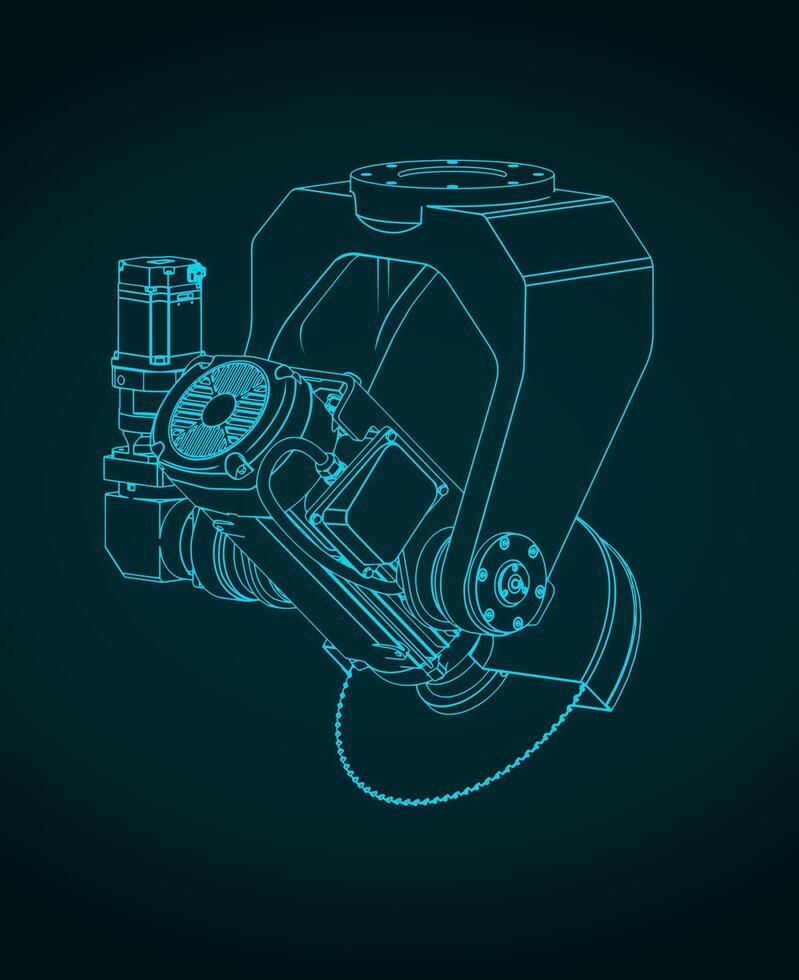 CNC Saw Head blueprint vector