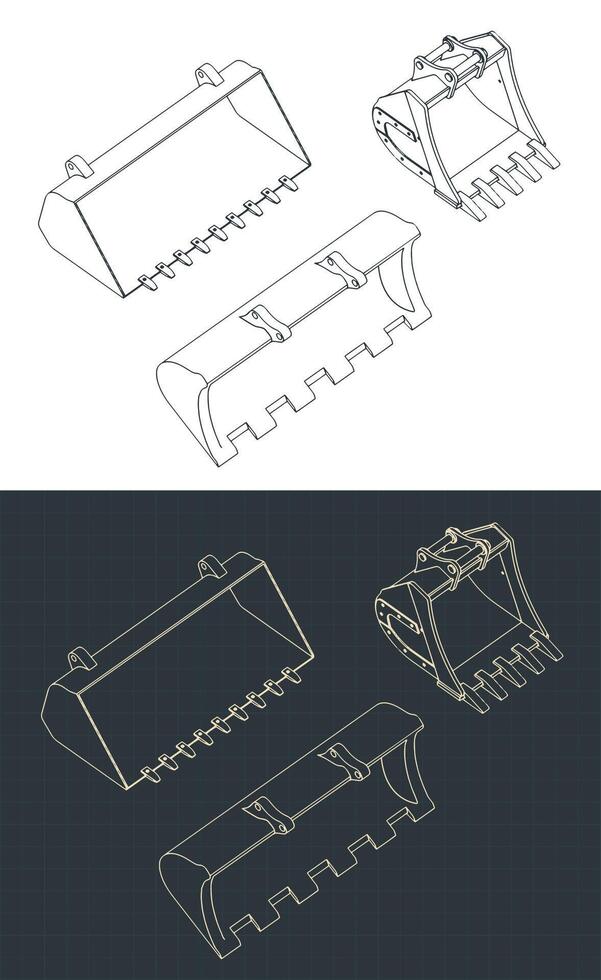 Buckets isometric blueprints vector