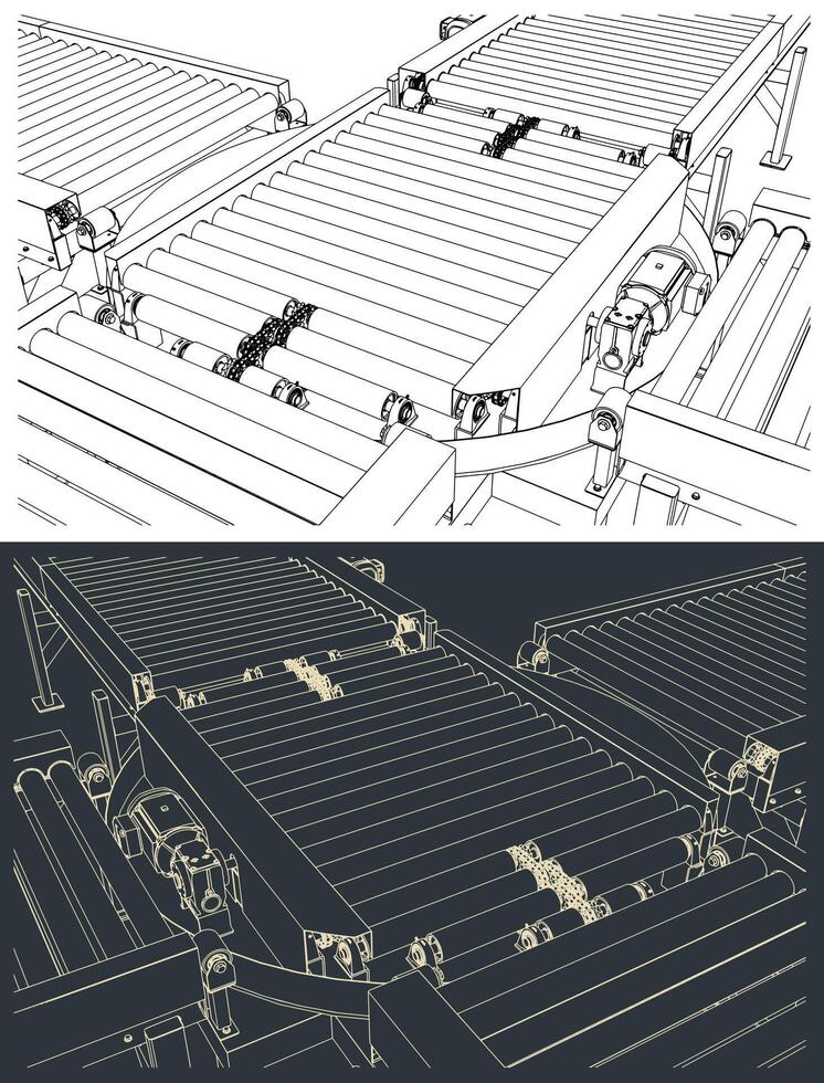 Turntable conveyor. Roller conveyor with a turntable section that switches the direction vector
