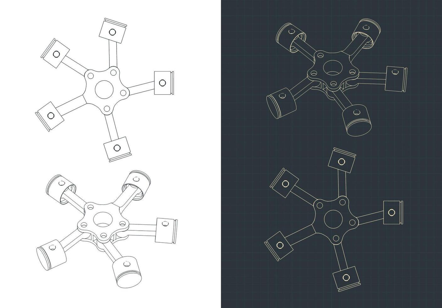 Radial Engine Pistons Drawings vector