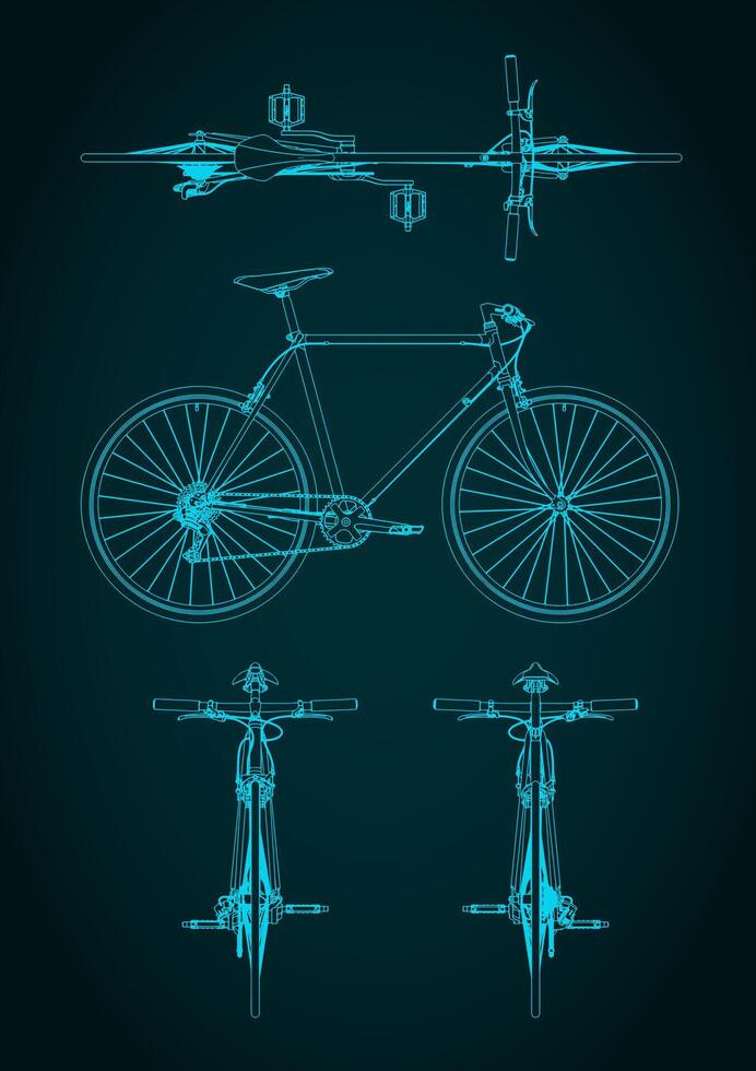Road bike technical drawings vector