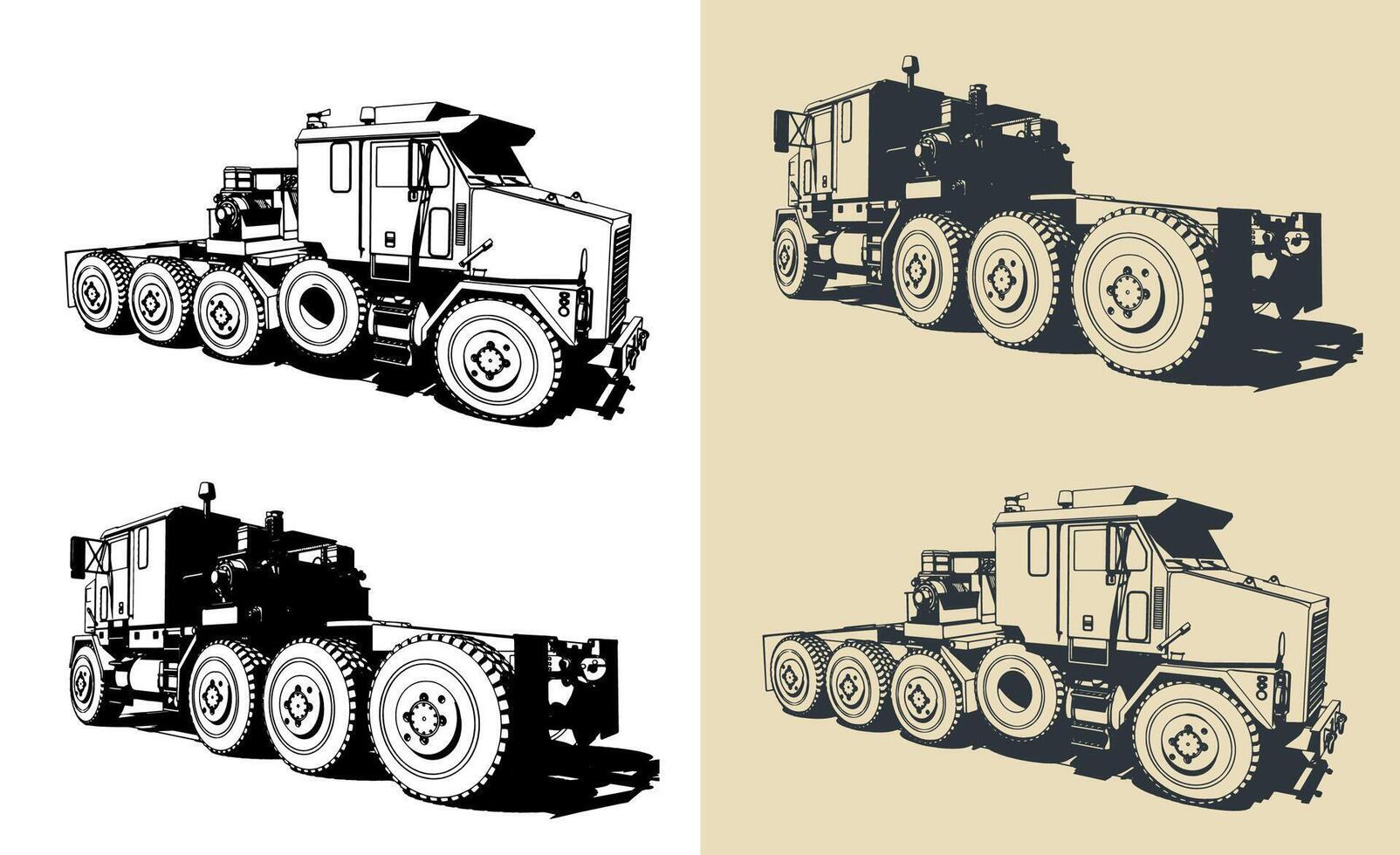 Heavy equipment transporter illustrations vector