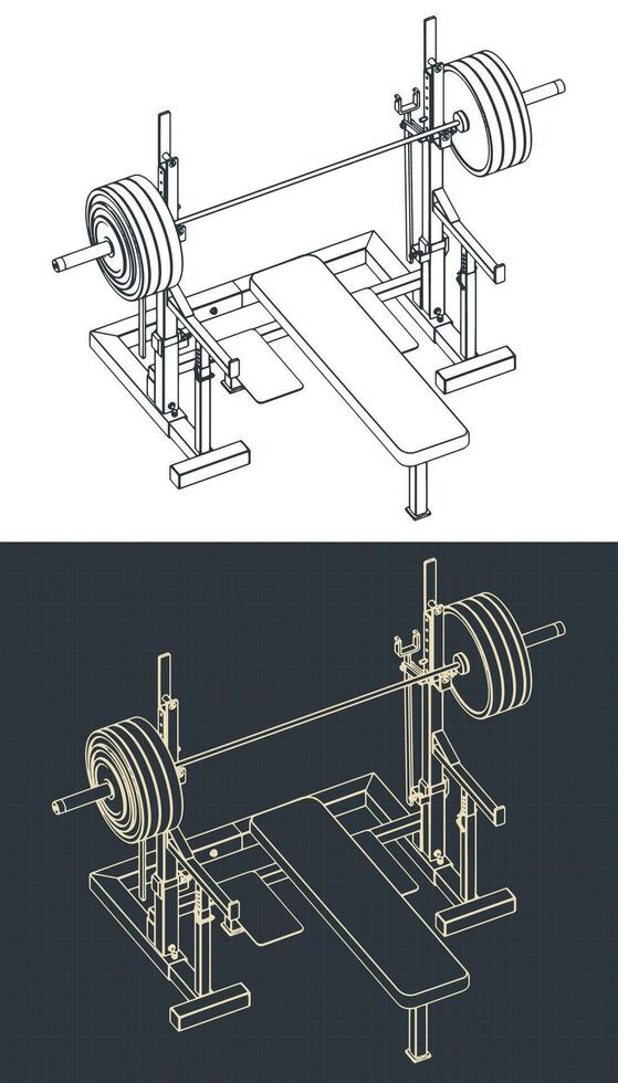 Press weight adjustable squat rack bench isometric blueprints vector