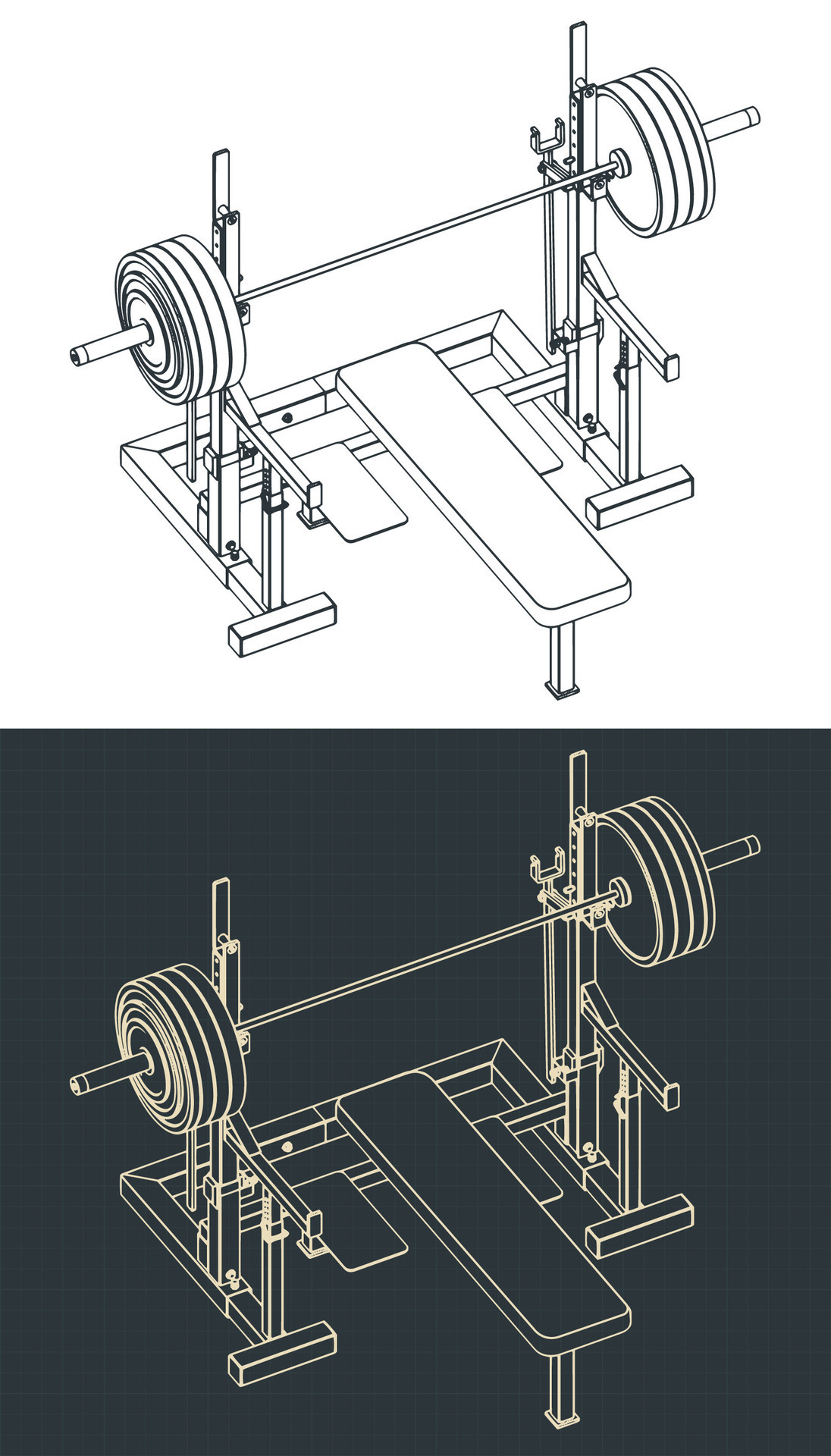 Press weight adjustable squat rack bench isometric blueprints 48238972