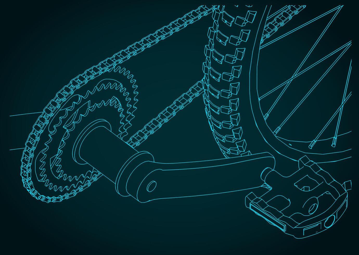 Bicycle chain, pedal and gears close-up vector