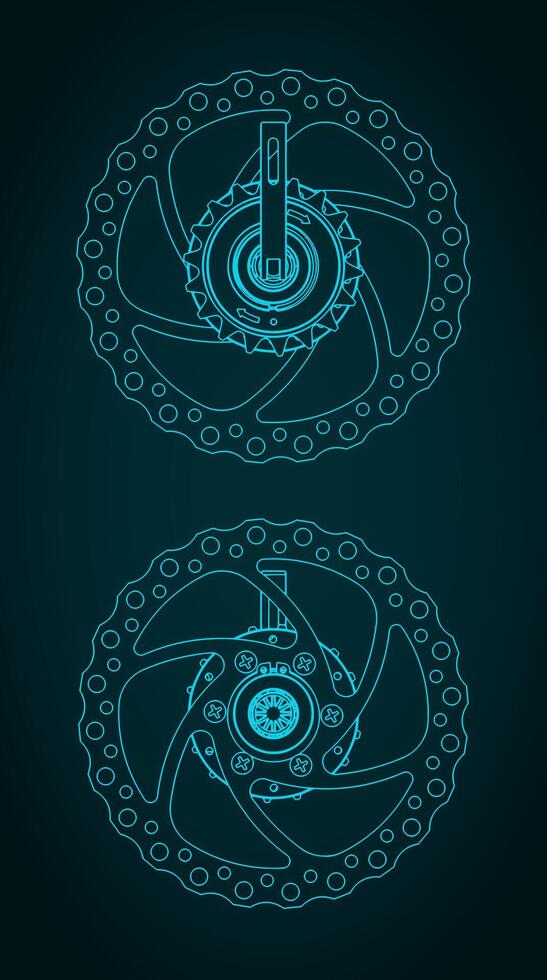 Bicycle rear hub technical drawings vector