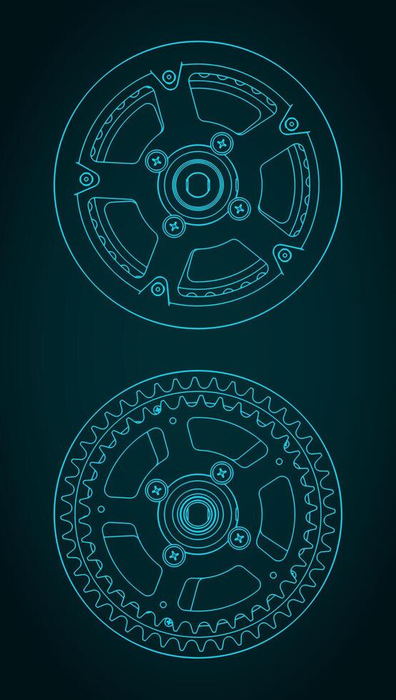 Crankset technical drawings vector