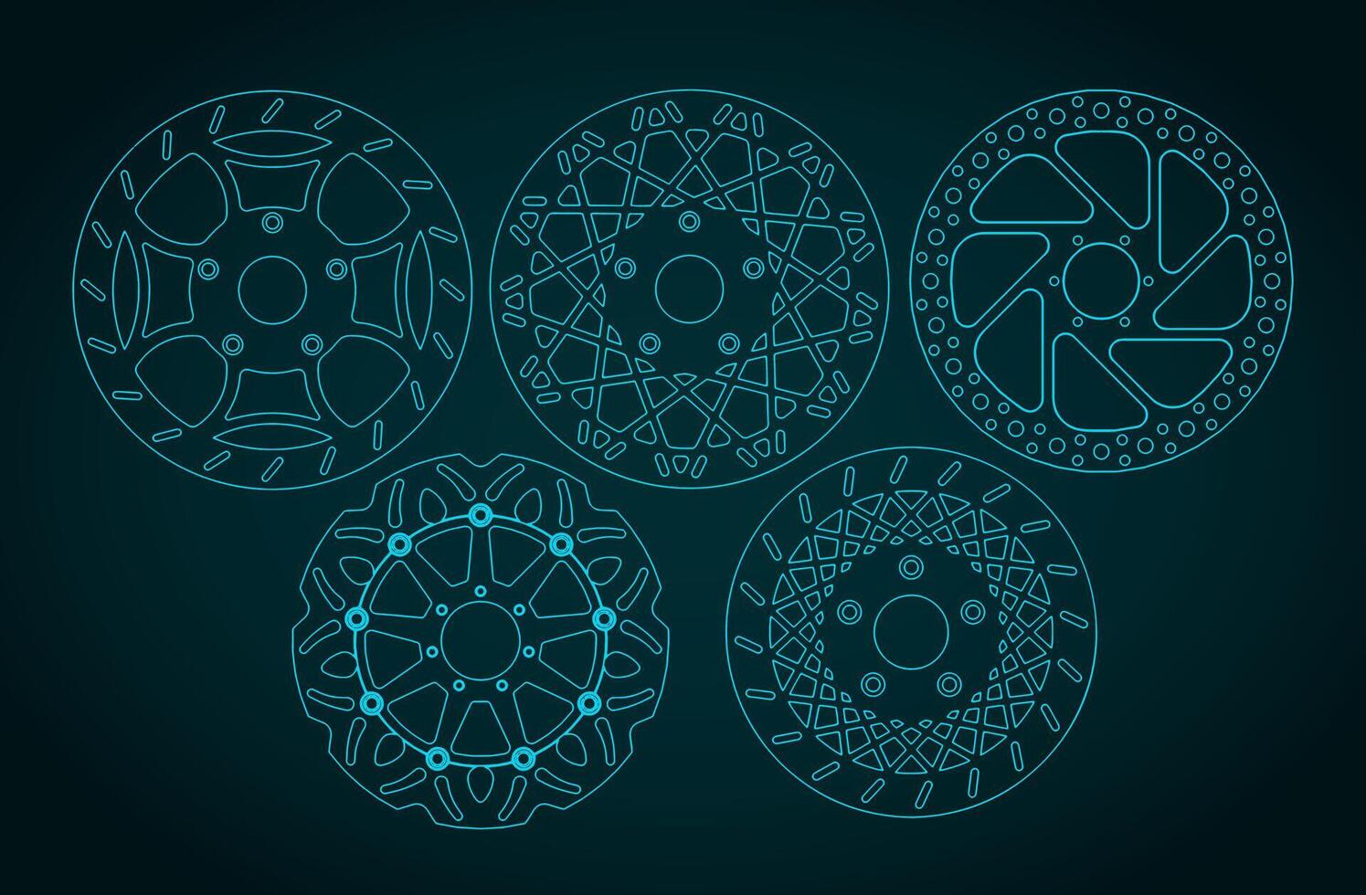 Brake discs technical drawings mini set vector