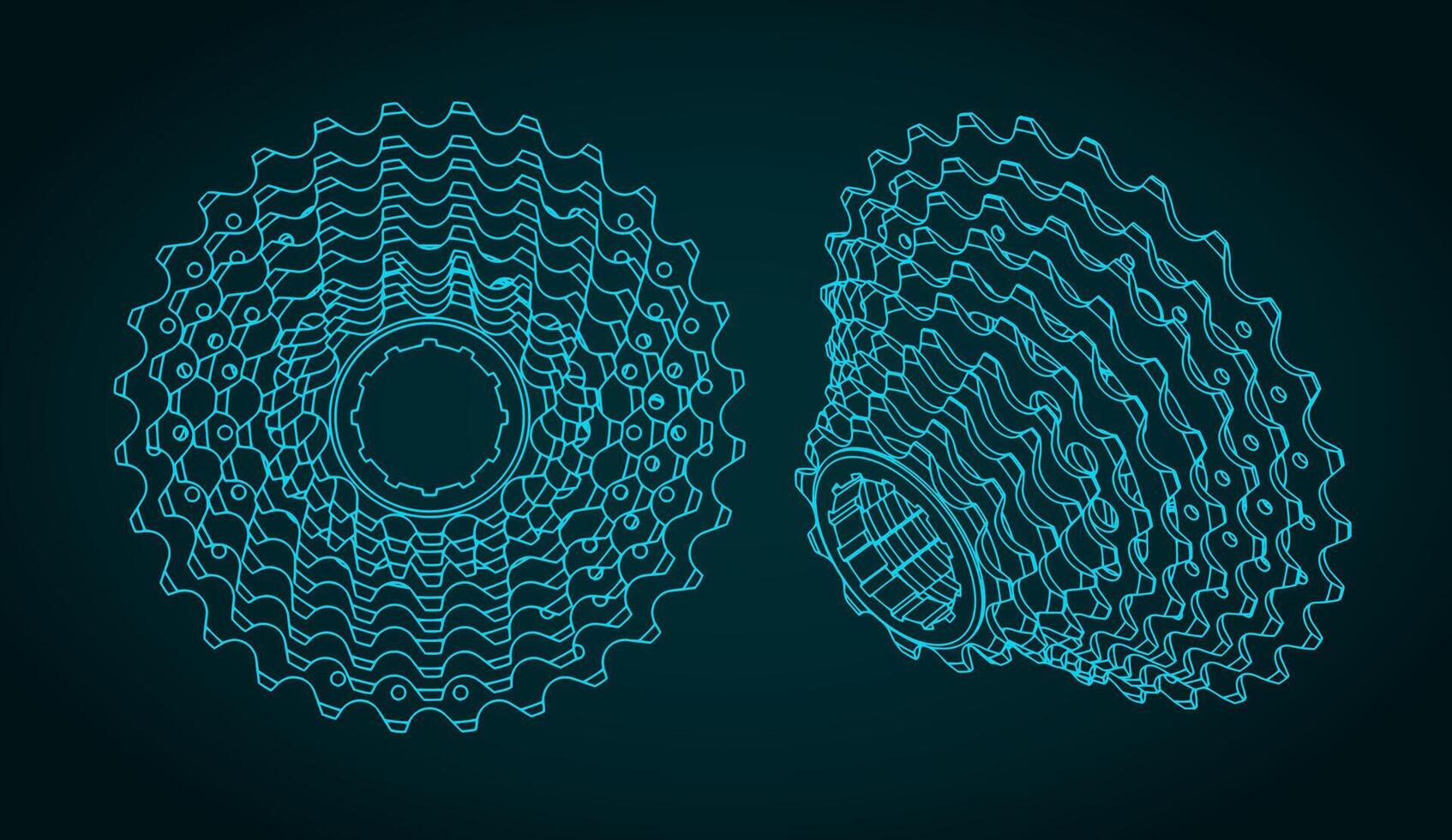 Cassette bicycle sprockets technical drawings vector