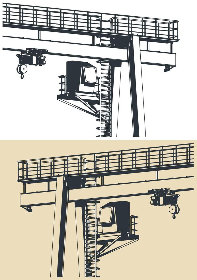 Gantry crane close-up illustrations vector