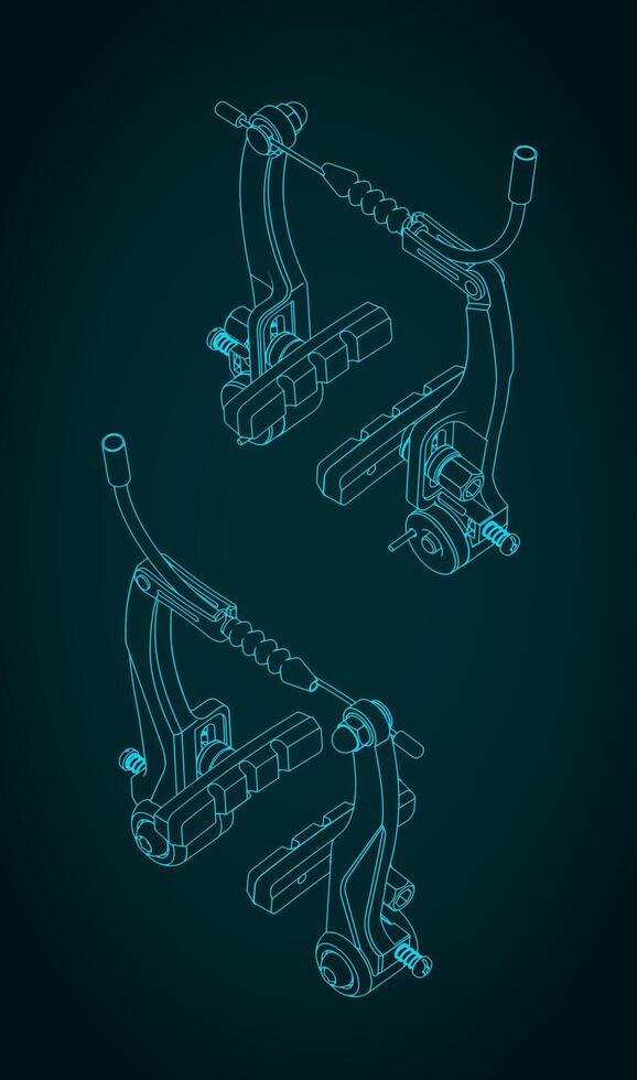 Bike v-brake isometric technical drawings vector