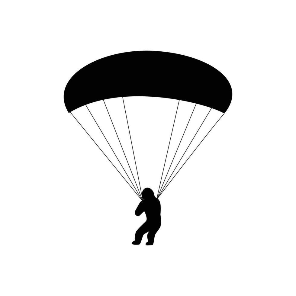 Skydiver landing the parachute silhouette design. extreme sport sign and symbol. vector