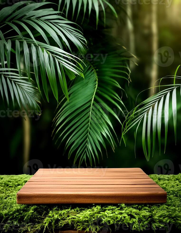 tropical forest for product presentation and dark green forest. photo