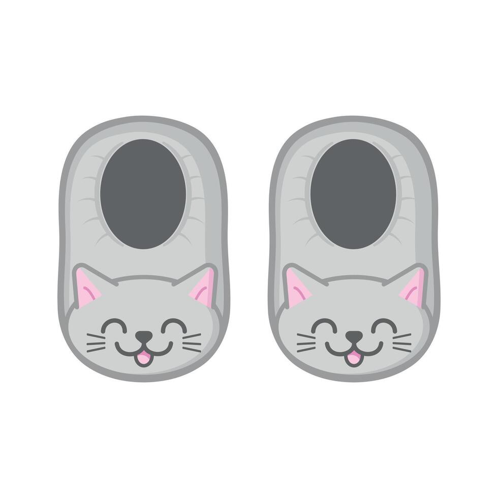 Cute cat slippers. House slippers with cat face. illustration vector