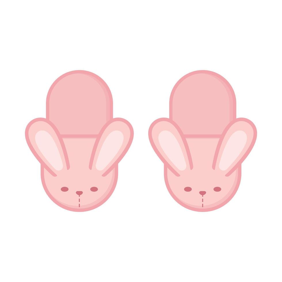 Cute pink bunny slippers. House slippers with rabbit bunny face. illustration vector