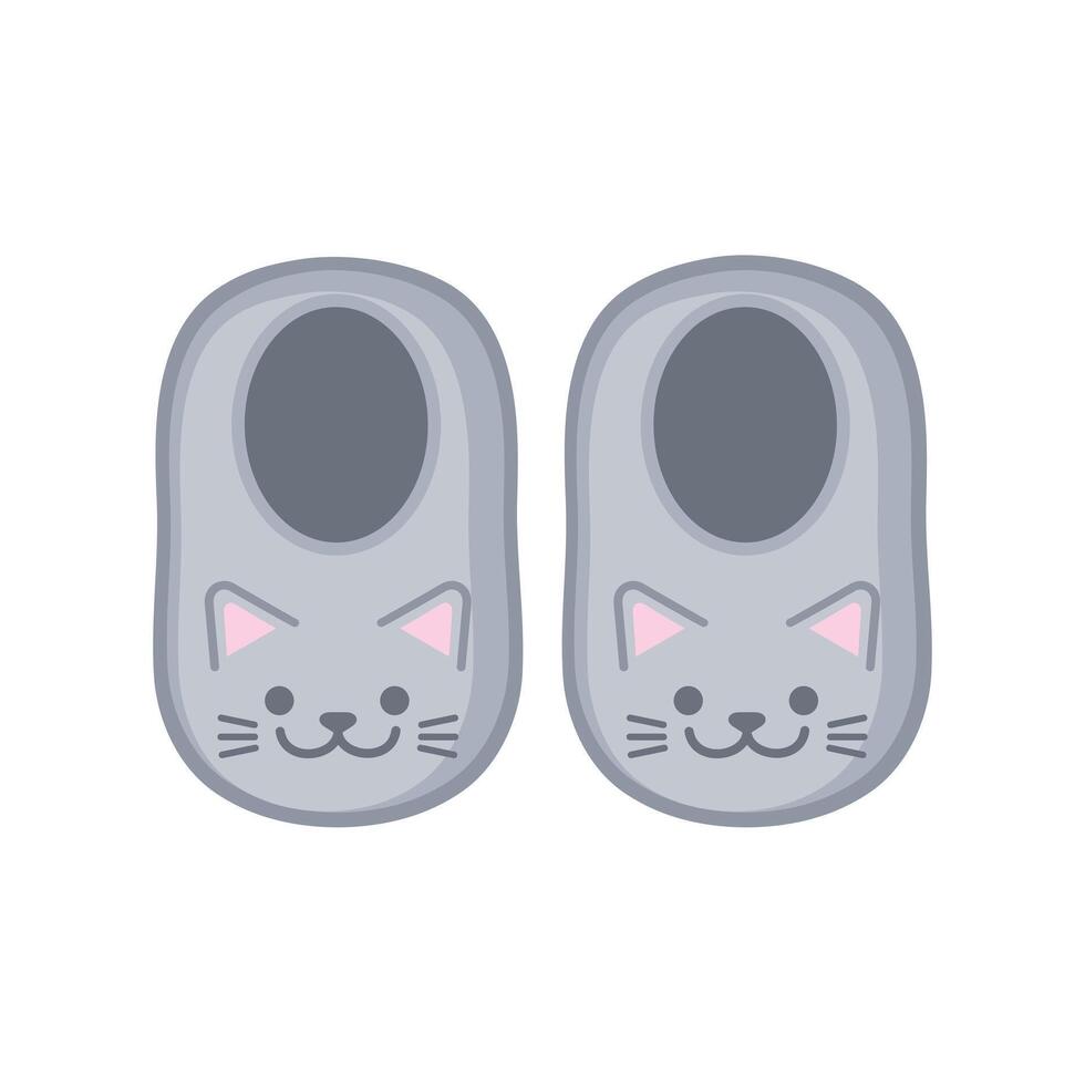 Cute cat slippers. House slippers with kitty face. illustration vector