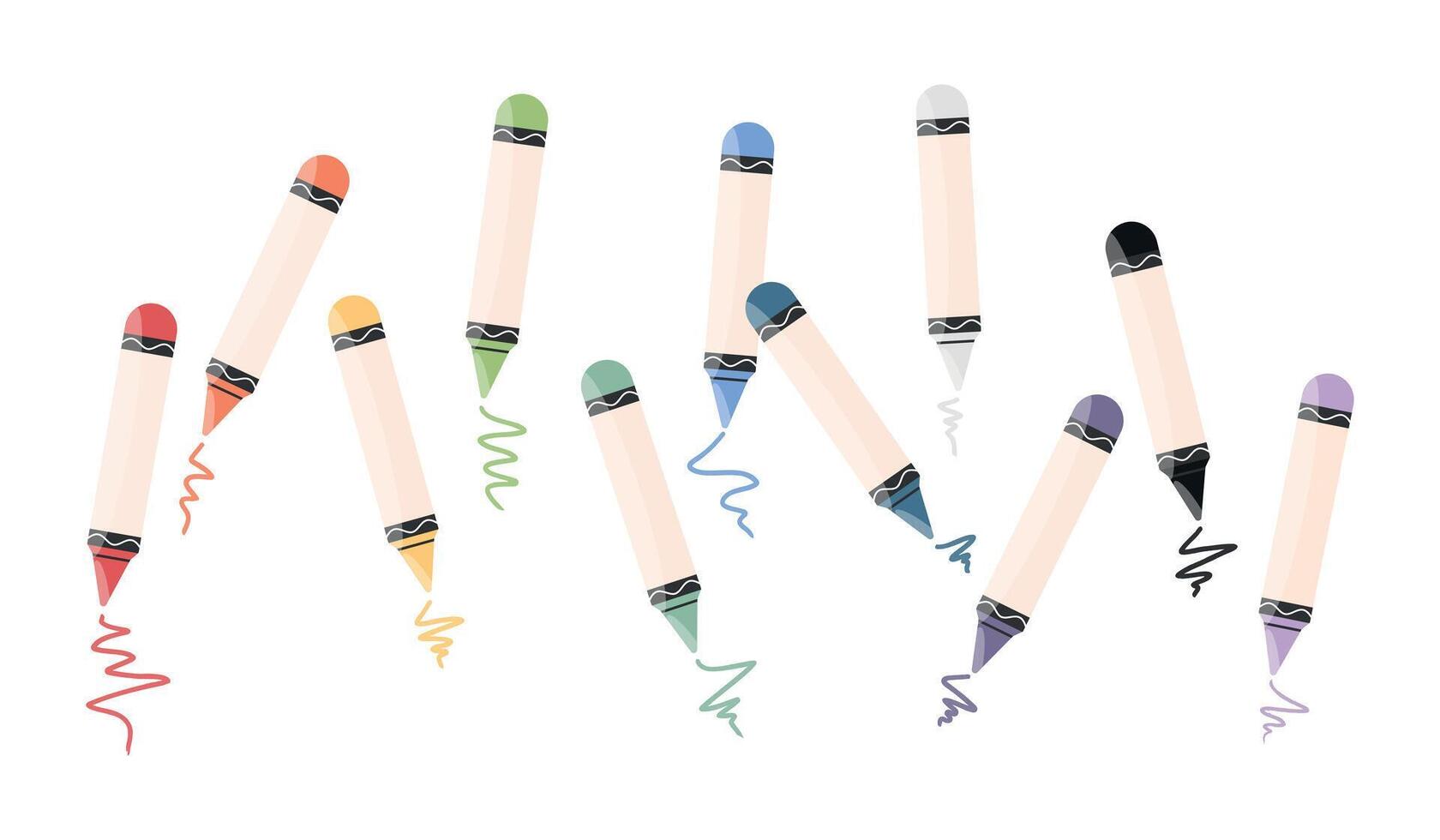 Set of wax or oil pastel crayons isolated on white background. Childish palette. illustration vector