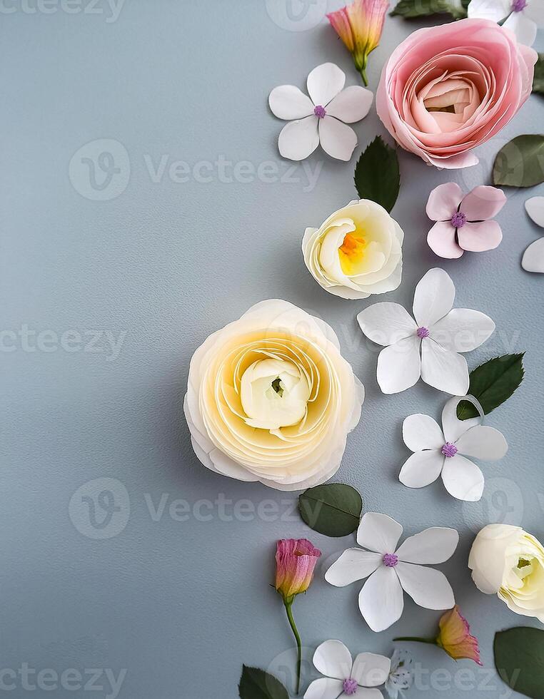 Creative flower concept background or wallpaper. Flower decoration. Flower arrangements. copy space . flat lay. photo