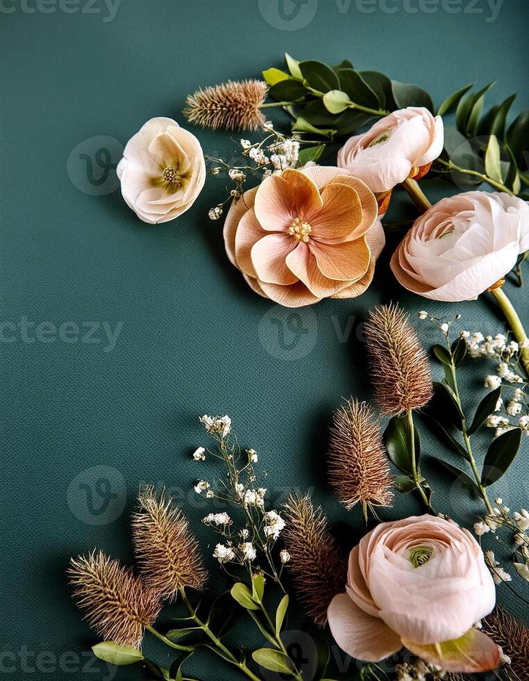 Creative flower concept background or wallpaper. Flower decoration. Flower arrangements. copy space . flat lay. photo