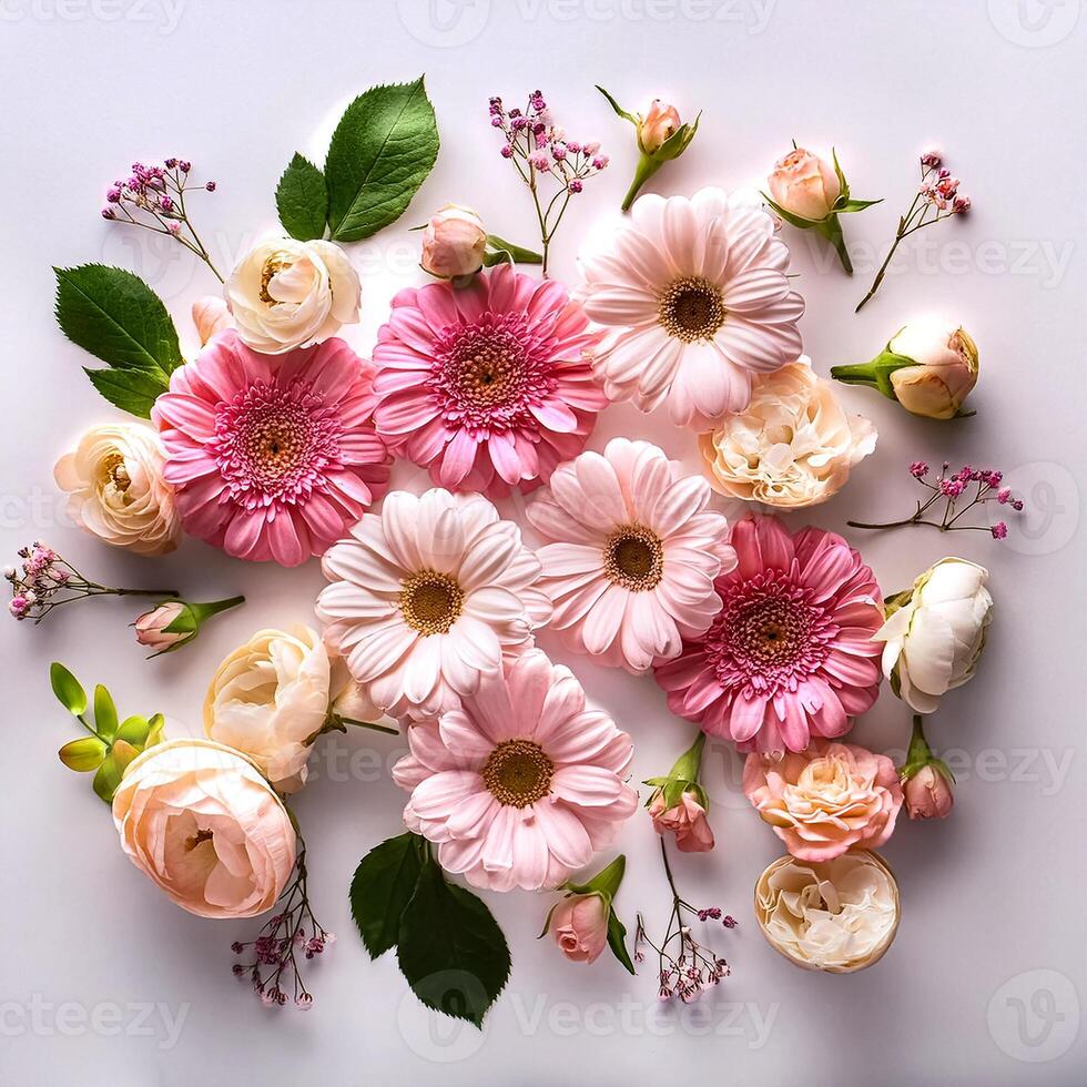 Creative flower concept background or wallpaper. Flower decoration. Flower arrangements. copy space . flat lay. photo