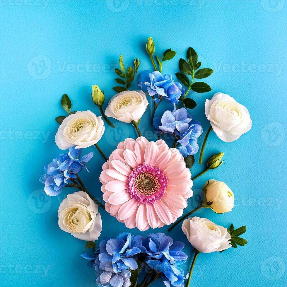 Creative flower concept background or wallpaper. Flower decoration. Flower arrangements. copy space . flat lay. photo