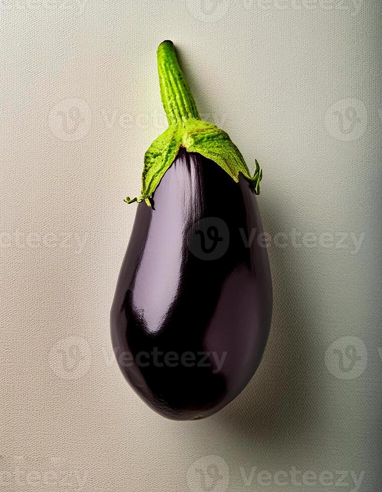 Top of view of fresh eggplant with stem on the white background photo