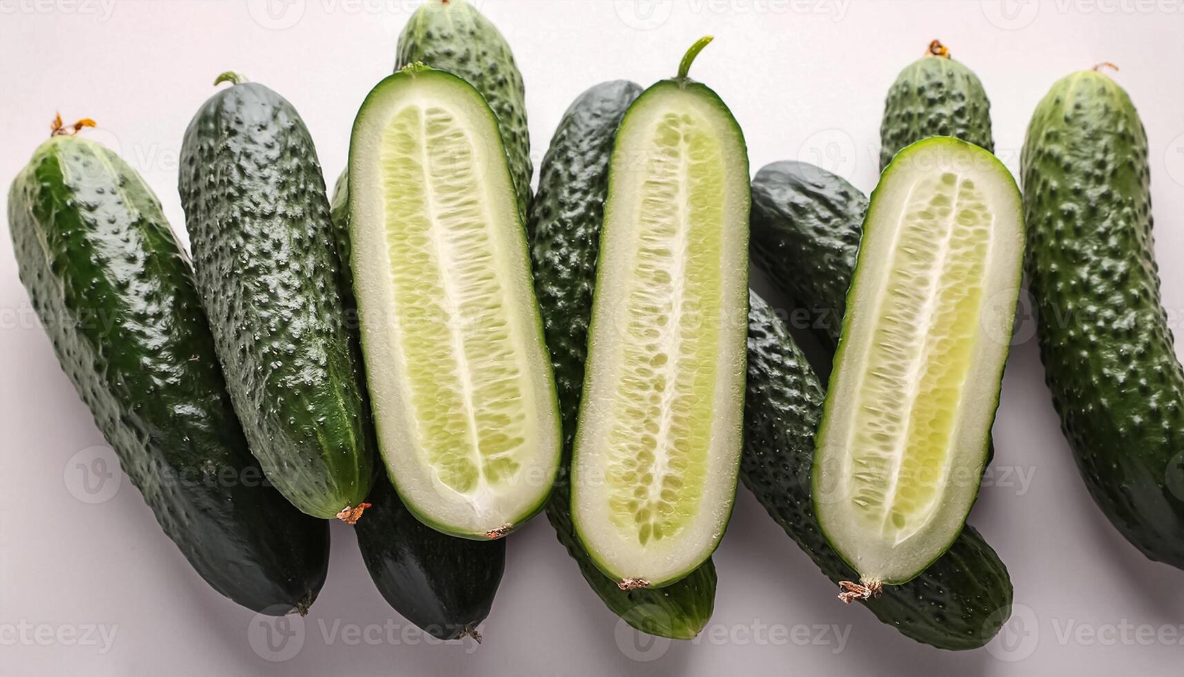 Fresh a pile of Fresh organic cucumber against a white background photo
