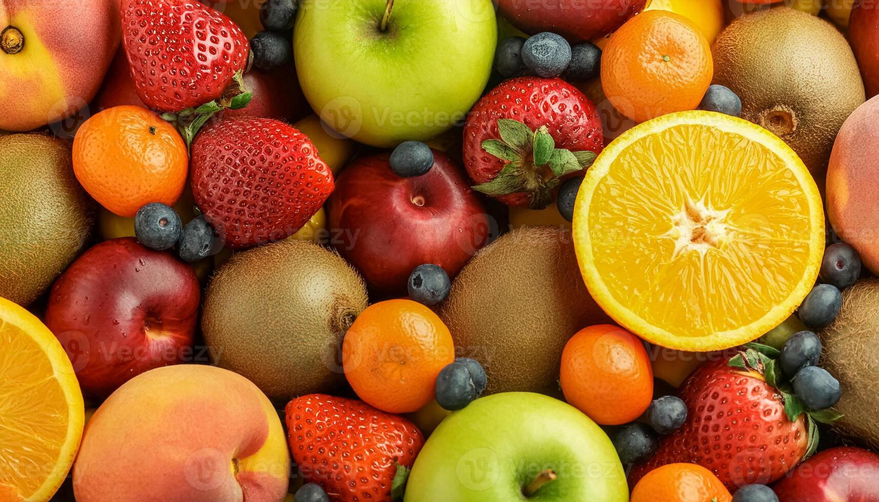 Beautiful close-up detail Assorted fruits and vegetables pattern texture background, photo