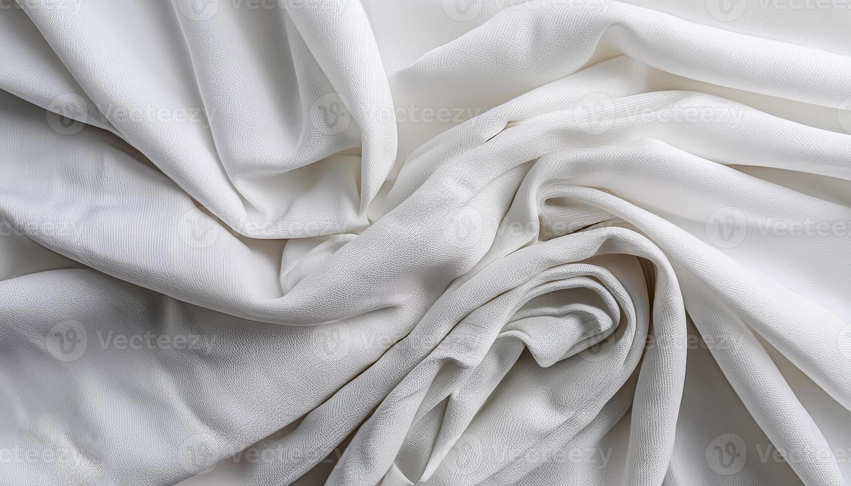 Texture of crumpled fine white cotton fabric as background. Shabby bed sheets. top view. photo