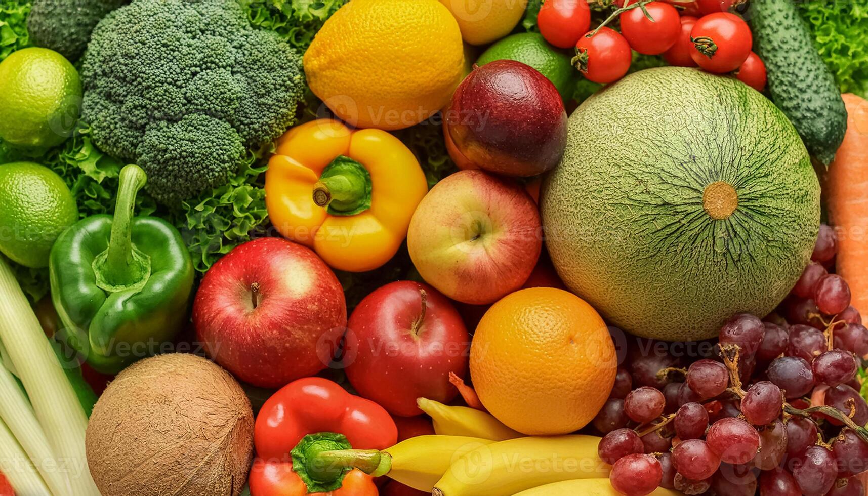 Beautiful close-up detail Assorted fruits and vegetables pattern texture background, photo