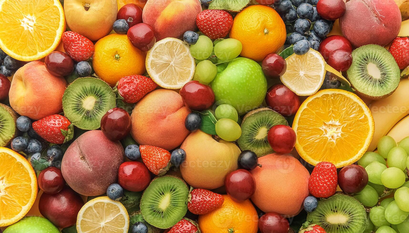 Beautiful close-up detail Assorted fruits and vegetables pattern texture background, photo