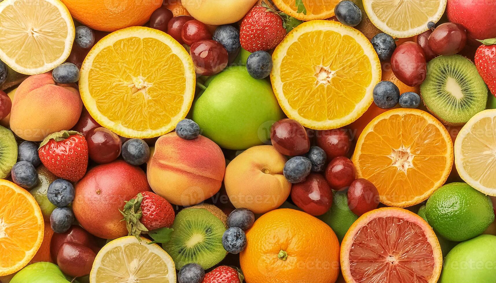 Beautiful close-up detail Assorted fruits and vegetables pattern texture background, photo