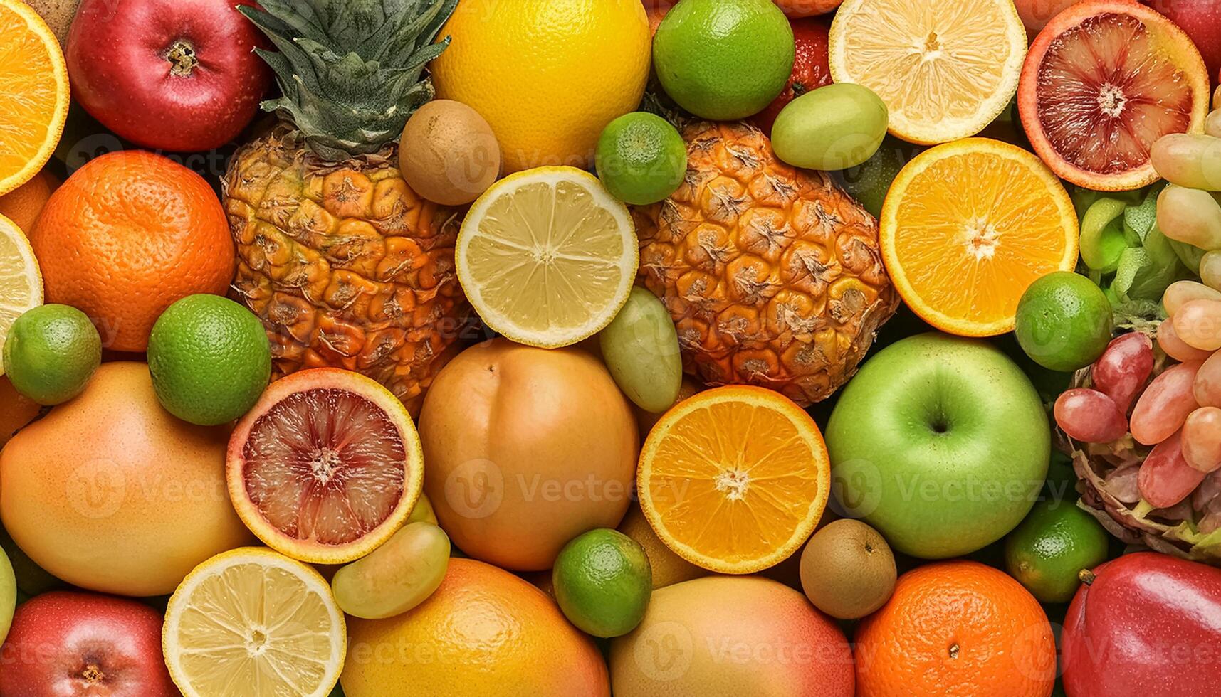 Beautiful close-up detail Assorted fruits and vegetables pattern texture background, photo