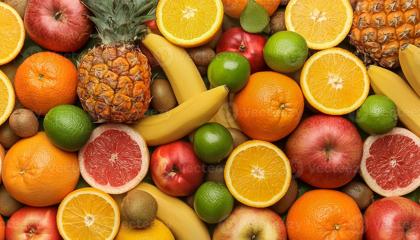 Beautiful close-up detail Assorted fruits and vegetables pattern texture background, photo