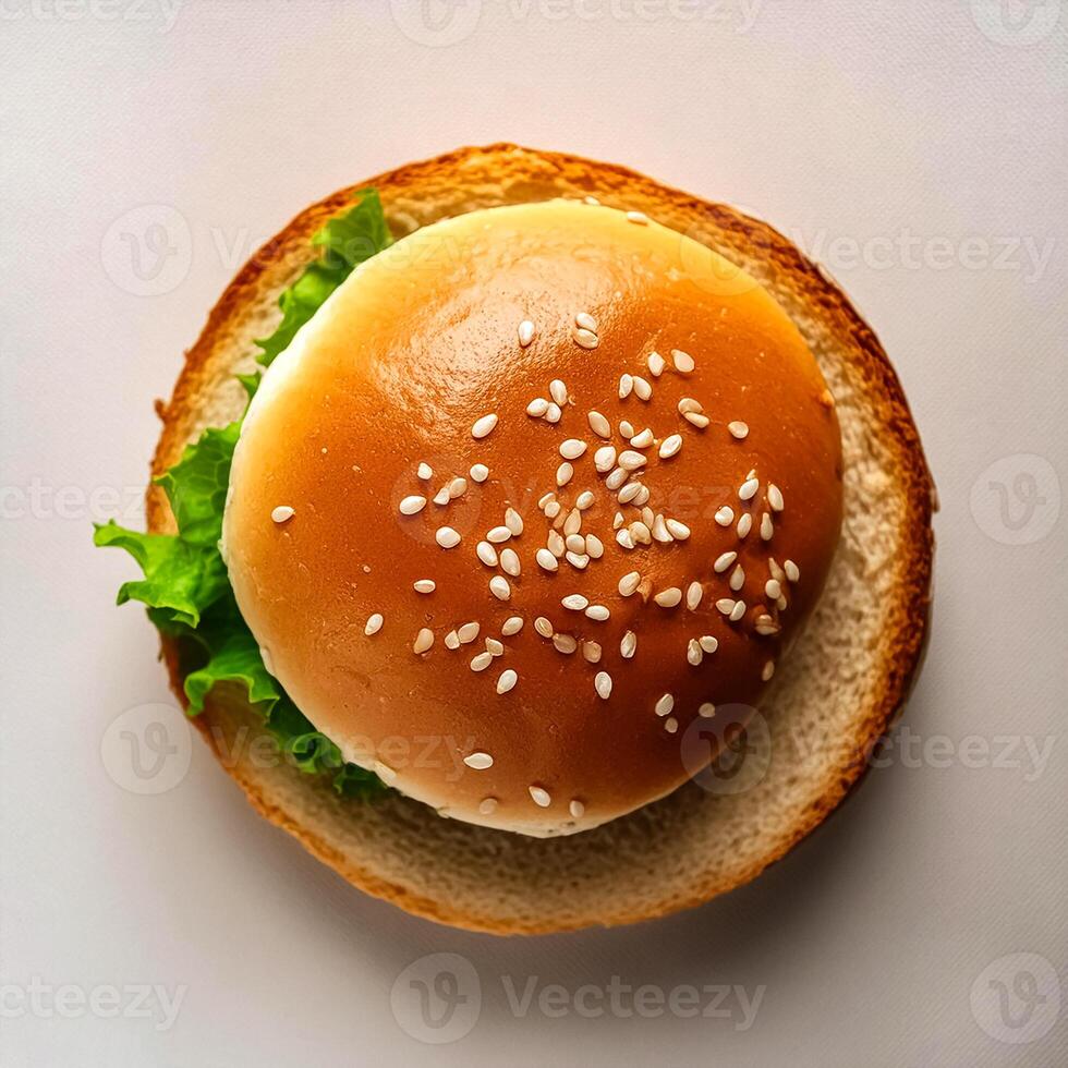 Creative food concept. hamburger against a white background. hamburger bun. photo