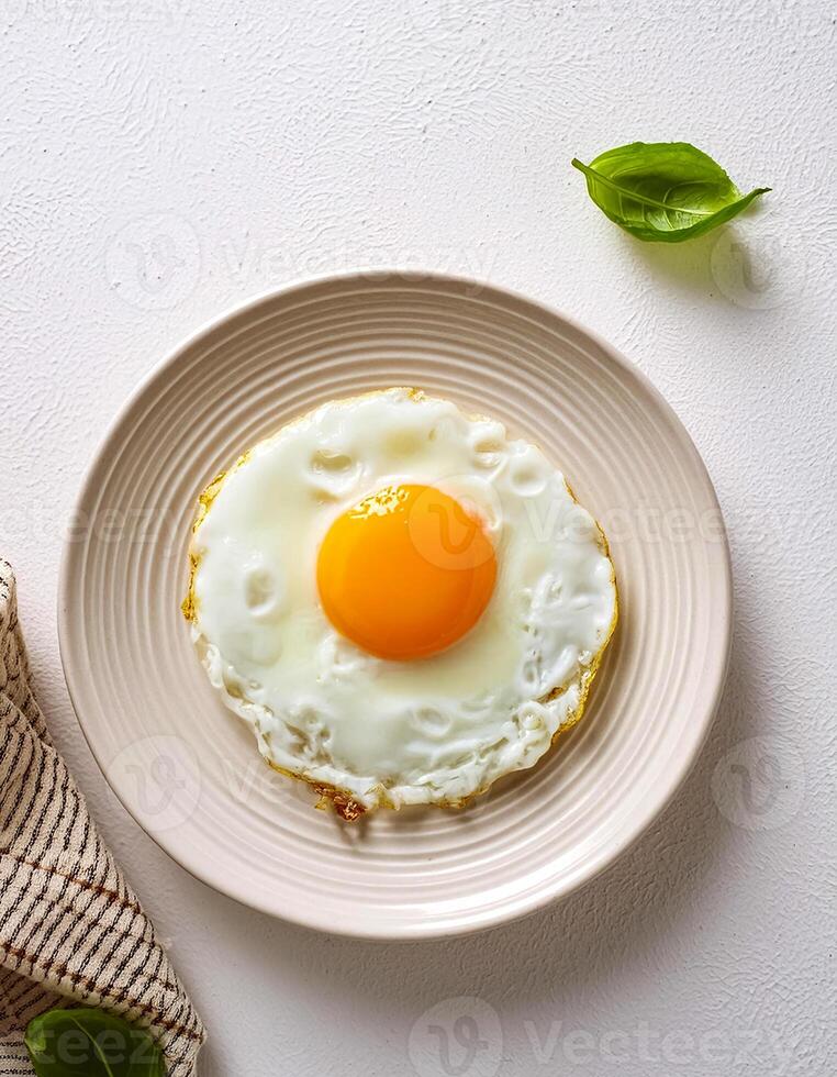 Creative food concept. Top view image of single and only perfect sunny side up egg. photo