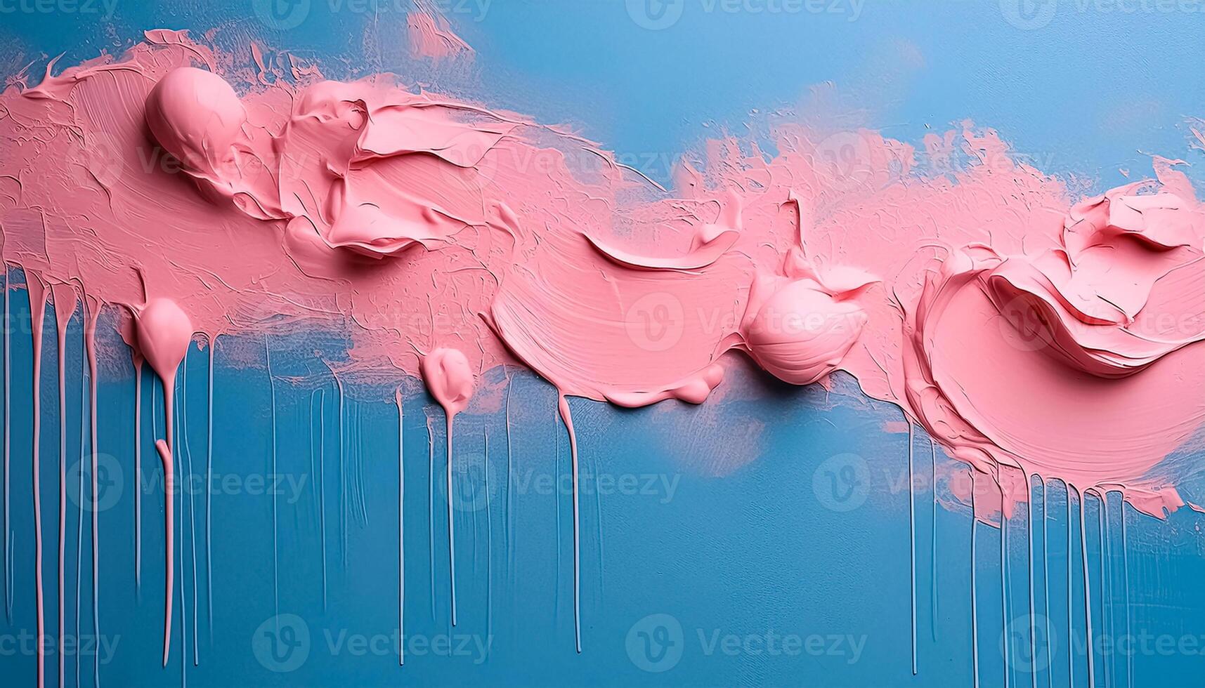 Abstract pink oil paint texture on blue canvas or wall. Minimalistic background with copy space. photo