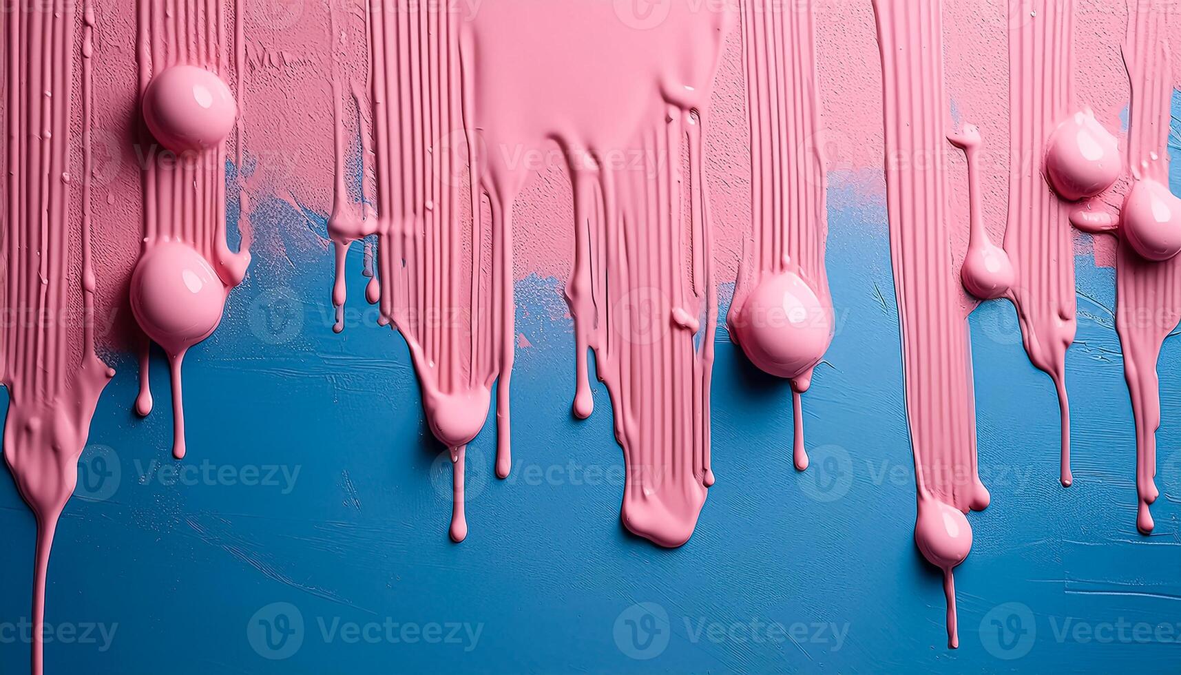 Abstract pink oil paint texture on blue canvas or wall. Minimalistic background with copy space. photo